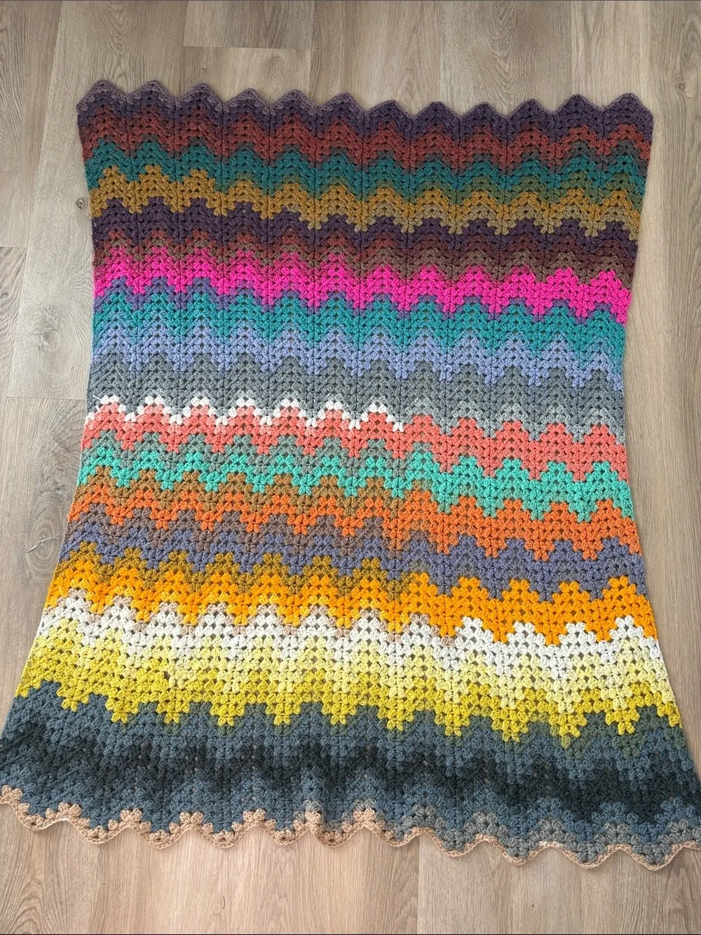 Colorful Retro Rainbow Crochet Granny Ripple Throw Blanket 🌈✨ handmade cozy warm